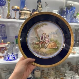 Plato azul cobalto con oro porcelana LIMOGES