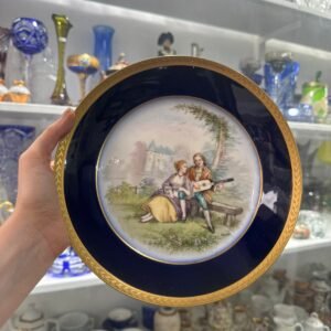 Plato azul cobalto con oro porcelana LIMOGES