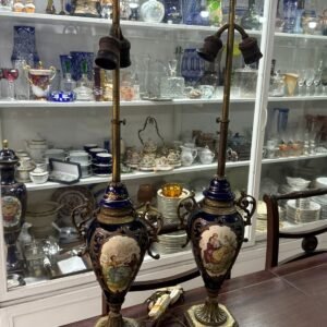 Par de lámparas porcelana azul cobalto estilo sevres o limoges