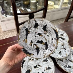 Juego de 6 platos de postre o pan porcelana oriental pintada a mano con oro