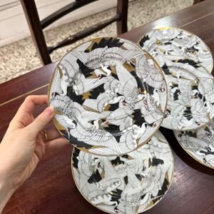 Juego de 6 platos de postre o pan porcelana oriental pintada a mano con oro