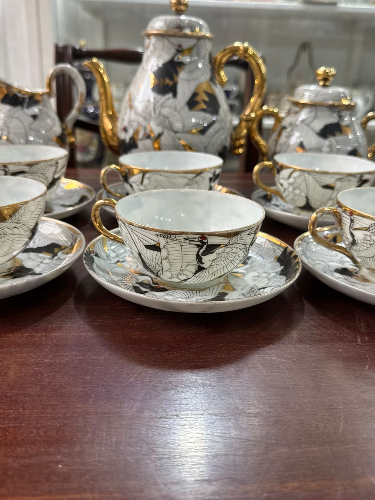 Juego de té porcelana oriental pintado a mano con oro - Image 8