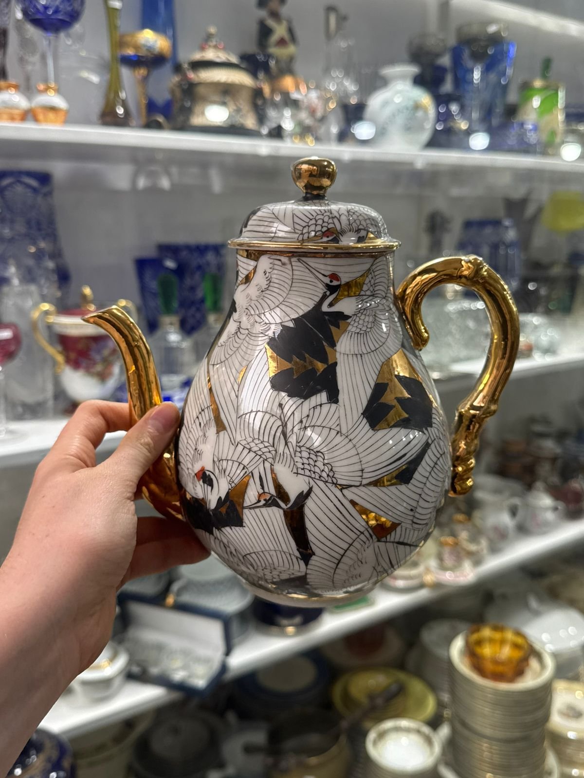 Juego de té porcelana oriental pintado a mano con oro - Image 2