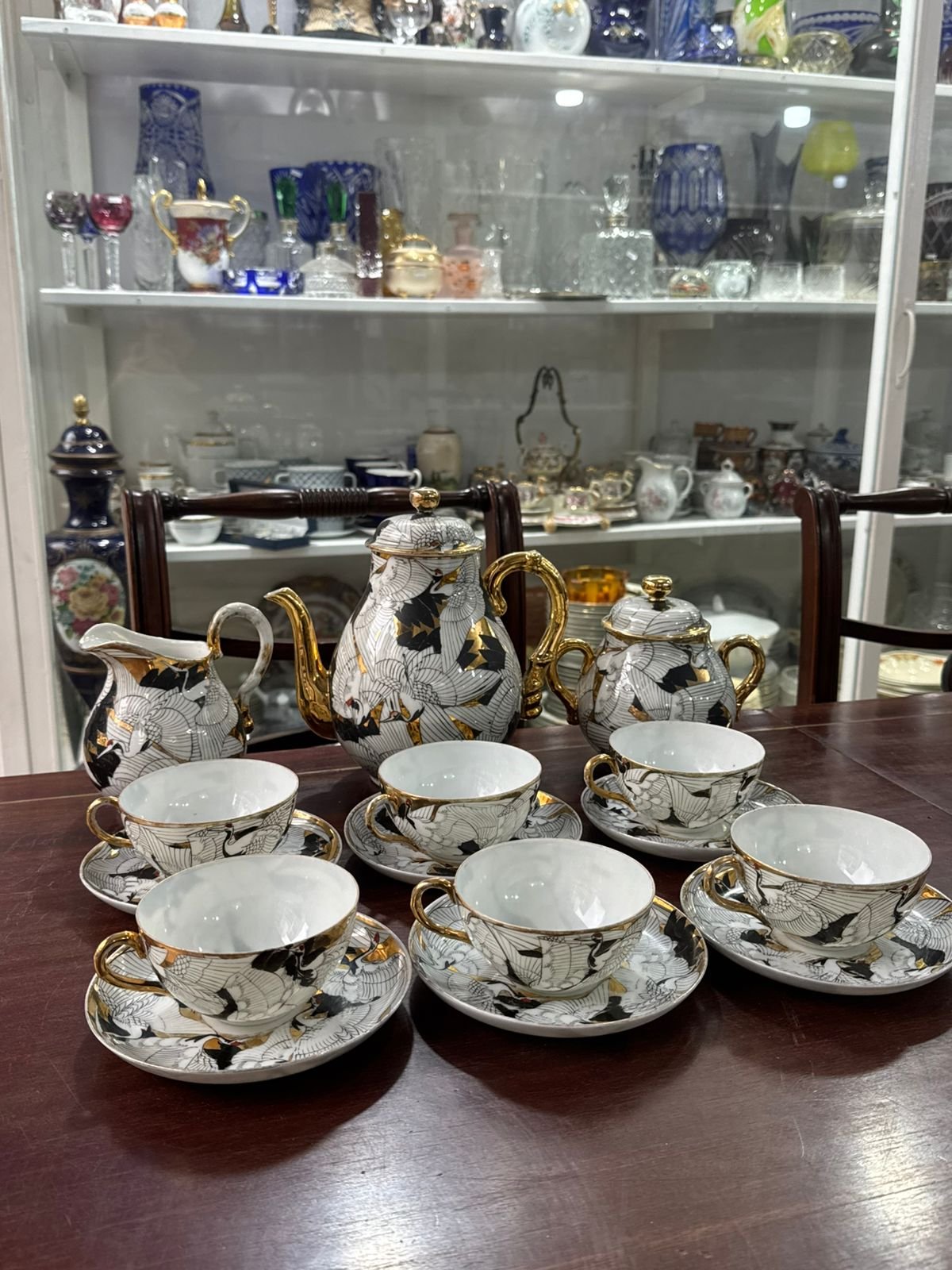 Juego de té porcelana oriental pintado a mano con oro - Image 7