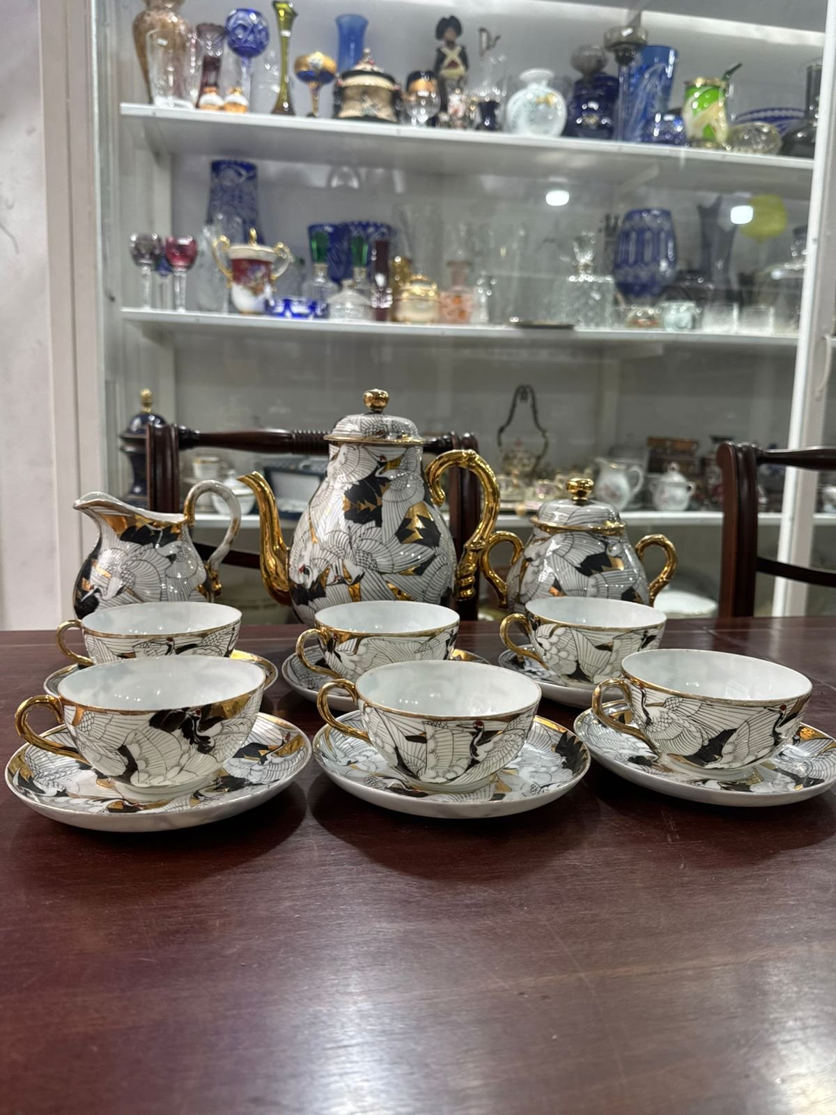 Juego de té porcelana oriental pintado a mano con oro - Image 6