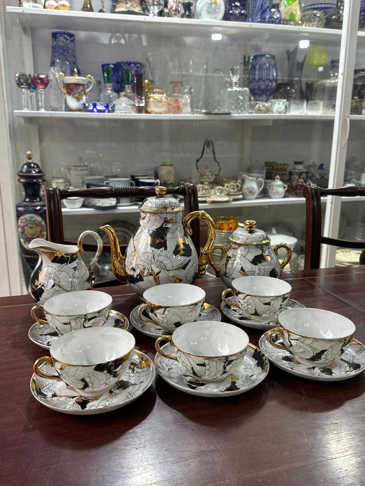 Juego de té porcelana oriental pintado a mano con oro - Image 5