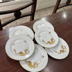 Juego de 6 platos de postre o pan porcelana tsuji pintado a mano con oro