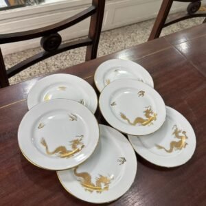 Juego de 6 platos de postre o pan porcelana tsuji pintado a mano con oro