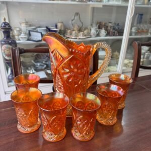 Jarra con 6 vasos carnival glass