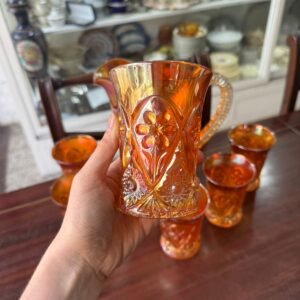 Jarra con 6 vasos carnival glass