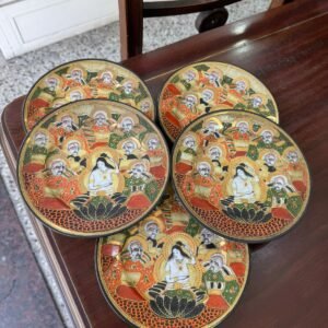 Set de 5 platos de porcelana oriental satsuma pintados a mano con oro