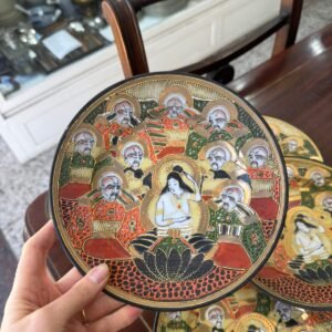 Set de 5 platos de porcelana oriental satsuma pintados a mano con oro