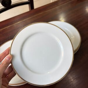 Juego de 8 platos de postre porcelana con guarda en oro