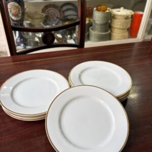 Juego de 8 platos de postre porcelana con guarda en oro