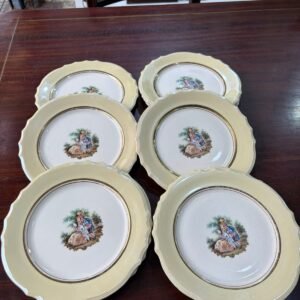 Juego de 10 platos de postre con escena galante