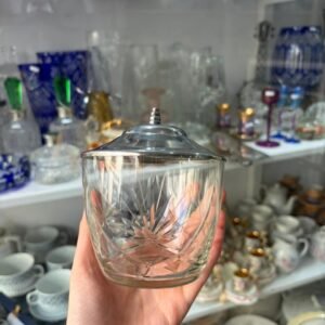 Azucarera de cristal tallado con tapa metalica