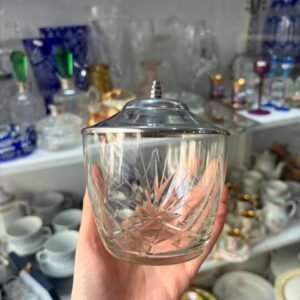 Azucarera de cristal tallado con tapa metalica