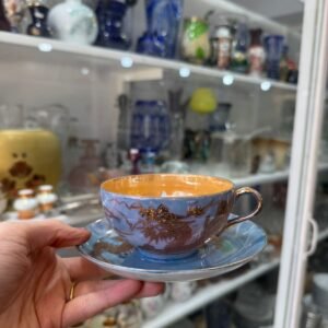 Dúo de té porcelana oriental con dragones en relieve