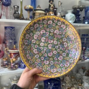 Plato hondo porcelana oriental pintado a mano con oro