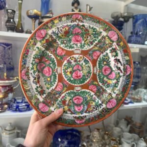 Plato porcelana oriental pintado a mano con oro