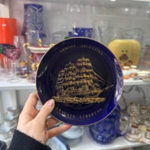 Plato porcelana tsuji azul cobalto con oro