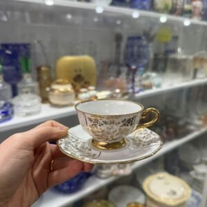 Dúo de café porcelana BAVARIA alemana con oro