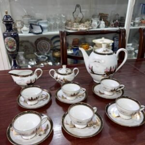 Juego de café porcelana tsuji estilo oriental pintado a mano con oro