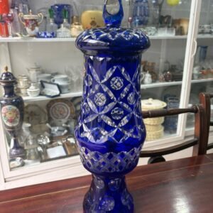 Potiche grande de cristal súper tallado azul