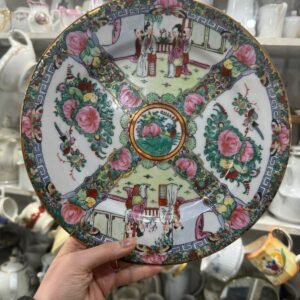 Plato porcelana oriental pintado a mano con oro
