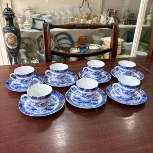 Juego de 7 dúos de café porcelana tsuji old blue