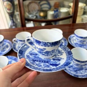 Juego de 7 dúos de café porcelana tsuji old blue