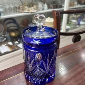 Bombonera o dulcera de cristal súper tallado azul
