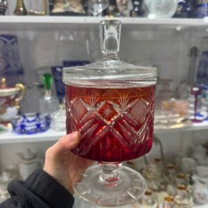 Caramelera o bombonera de cristal súper tallado rubi