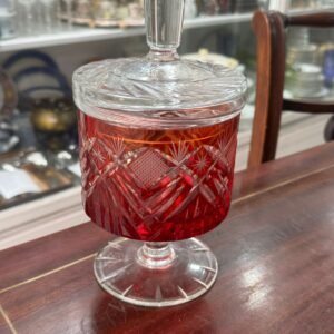 Caramelera o bombonera de cristal súper tallado rubi