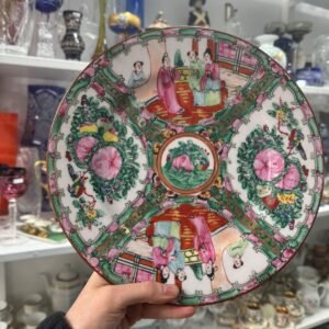 Plato porcelana oriental pintado a mano con oro