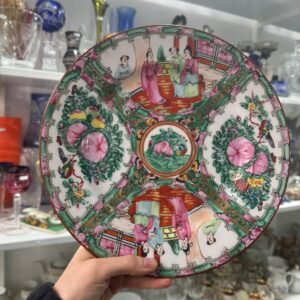 Plato porcelana oriental pintado a mano con oro