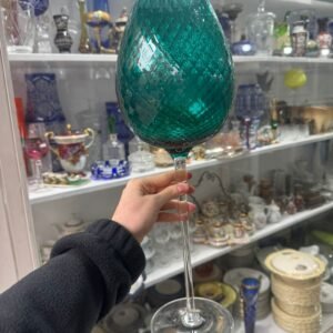Florero copon de cristal verde