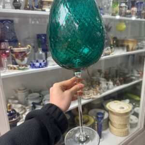 Florero copon de cristal verde