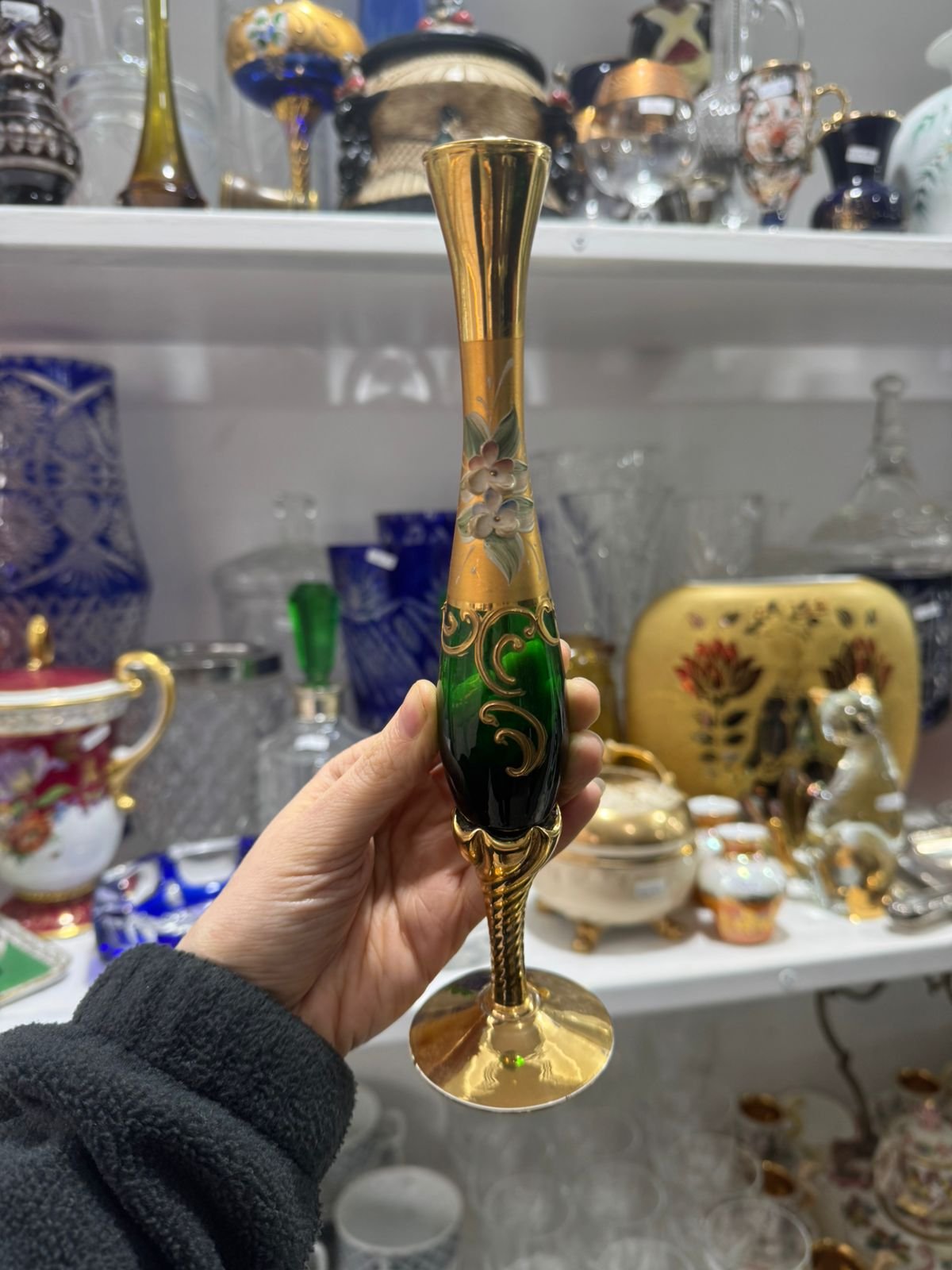 Florero violetero de cristal de murano veneciano pintado a mano con oro - Imagen 3