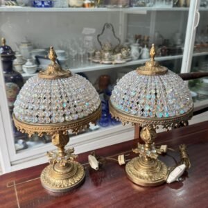 Par de lamparas o veladores cristal de roca con bronce
