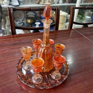 Juego de botellón , 6 copas con fuente carnival glass