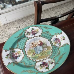 Fuente oval porcelana LIMOGES pintada a mano con oro