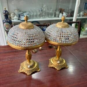 Par de lámparas o veladores cristal de roca con bronce