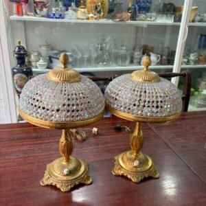 Par de lámparas o veladores cristal de roca con bronce