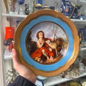 Plato porcelana LIMOGES pintado a mano con oro SAINT JEAN LE BAPTISTE firmado