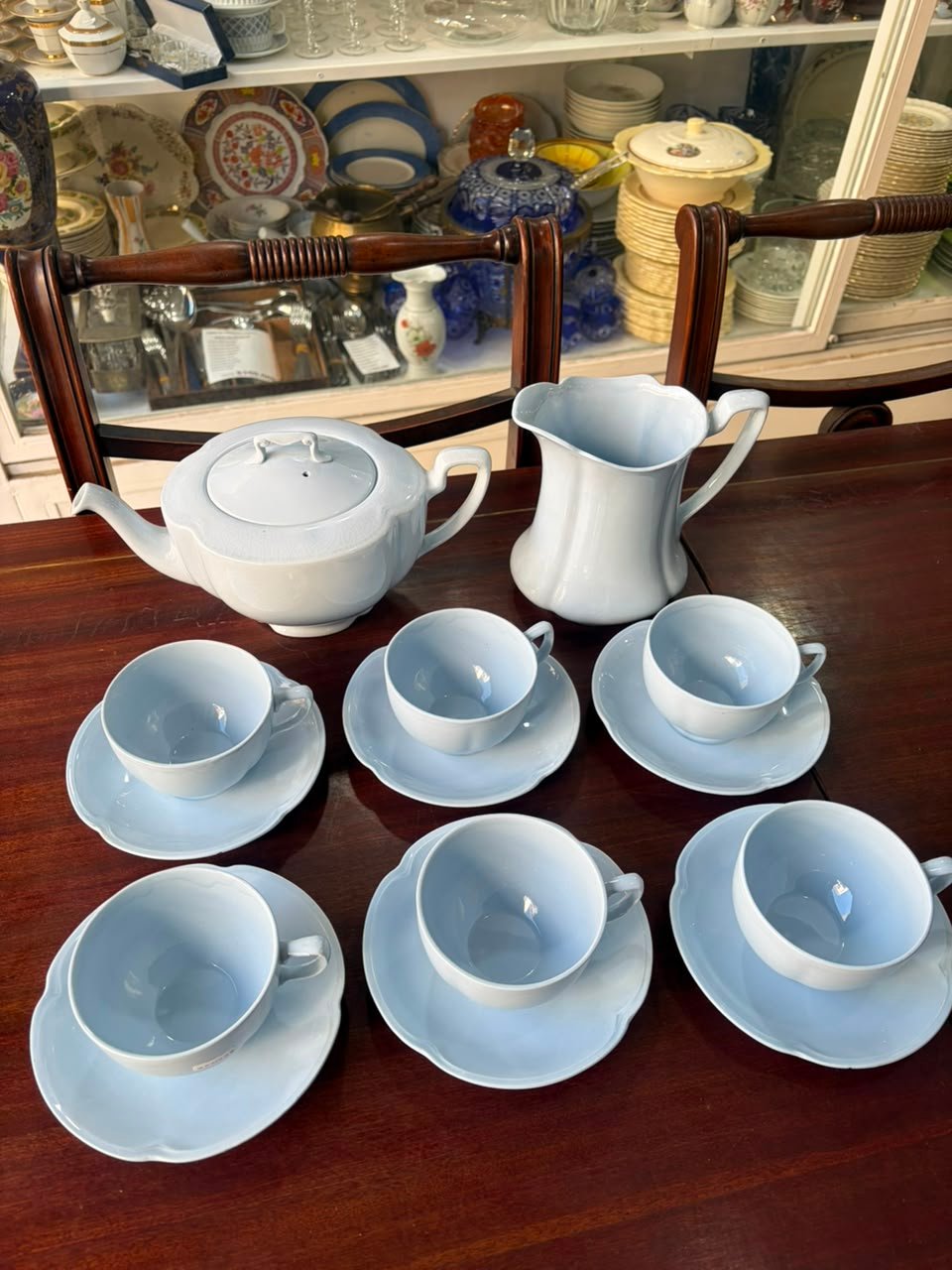 Juego de té celeste pastel inglés para 6 personas - Imagen 8