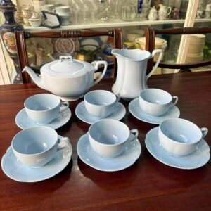 Juego de té celeste pastel inglés para 6 personas