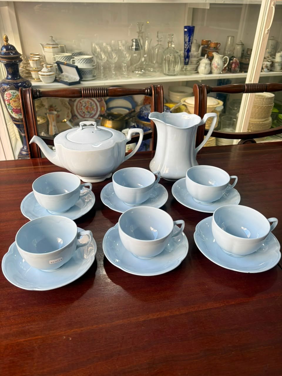 Juego de té celeste pastel inglés para 6 personas