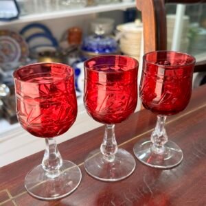 Set 3 copas de cristal súper tallado rubi