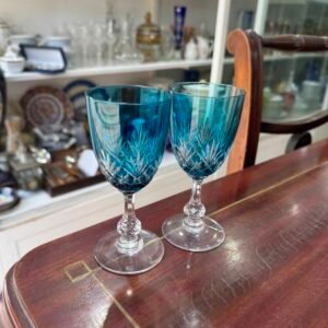 Set de 2 copas de cristal súper tallado para vino estilo BACCARAT celestes